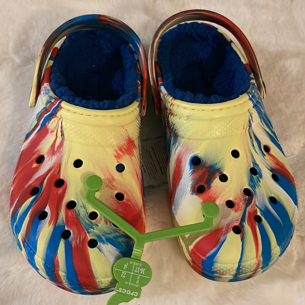 Crocs for girls, red, white and blue and yellow new